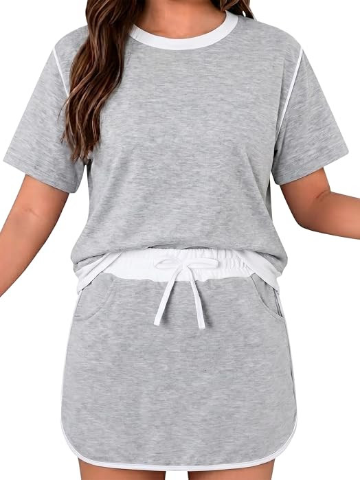 Girls Clothes 2PCS Short Sleeve Color Block Top&T-Shirt Skirt Shorts Set Girl Summer Clothes Size... | Amazon (US)