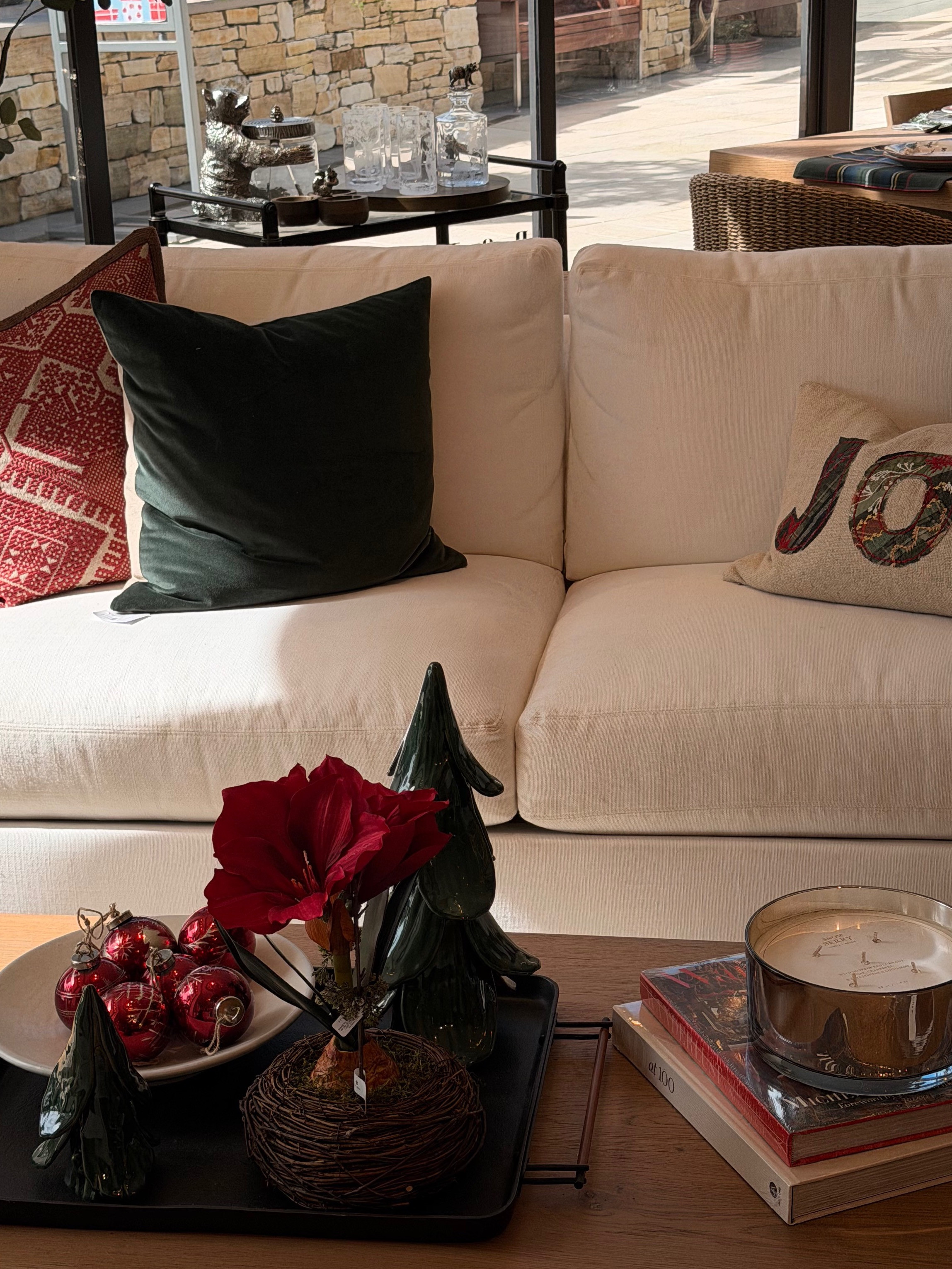 holiday living room decor and coffee table styling I'm loving! linking these cute ceramic christmas tres and holiday pillows 

 #LTKHoliday #LTKHome #LTKFindsUnder100