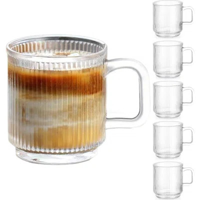 6 PACK Premium Glass Coffee Mugs With Handle, 12 OZ Classic Vertical Stripes Glass Coffee Cups, Transparent Tea Cup For Hot/Cold Beverages, Glassware | Wayfair Professional