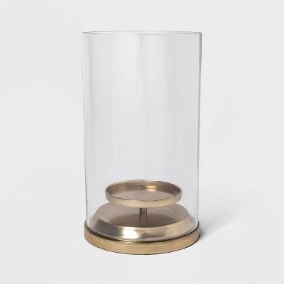 12" x 6.5" Brass and Glass Hurricane Pillar Candle Holder Gold/Clear - Threshold™ | Target