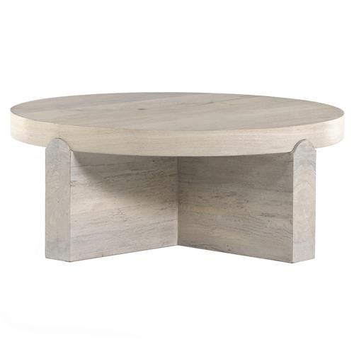 Evelina Rustic Lodge Bleached Brown Oak Wood Round Classic Coffee Table | Kathy Kuo Home