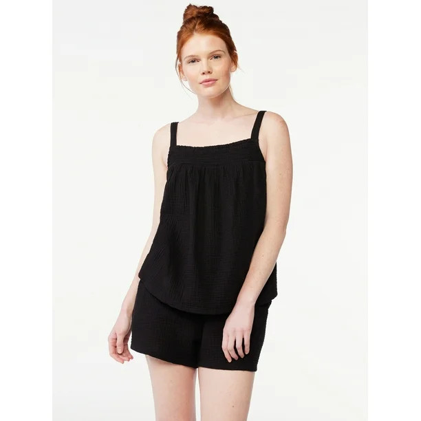 Joyspun Women's Gauze Smocked Cami Top and Shorts Sleep Set, Sizes S to 3X | Walmart (US)