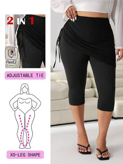 Solflare Black Plus Size Women's Gym Women Clothes,Capri Leggings,Spring Summer Clothes | SHEINUSA | SHEIN