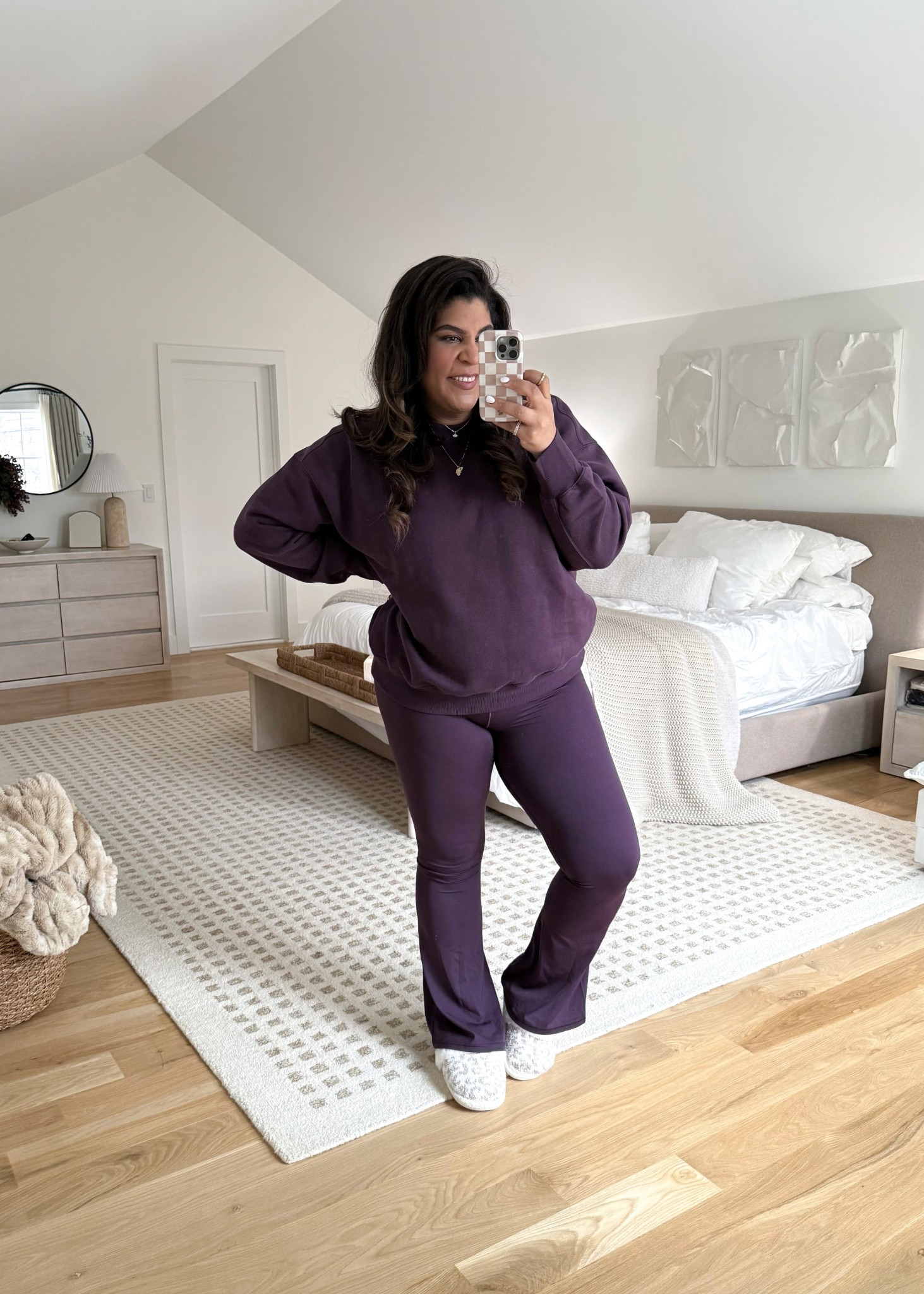 midsize ootd 1/8/26 —a monochromatic look is always a good idea! I’m 5’9” size 12/XL & 24 weeks pregnant & I am wearing a size XL in sweatshirt & L in leggings! I am linking similar vibes from Amazon too if aerie is sold out 🫶🏽

#LTKootd #LTKMidsize #LTKFindsUnder50