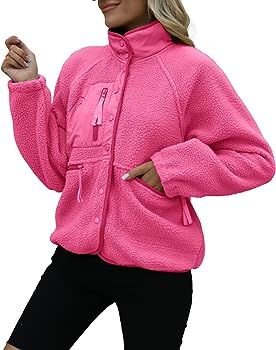 ReachMe Womens Casual Lapel Long Sleeve Sherpa Jacket Button Down Fuzzy Fleece Coat Winter Y2K Ou... | Amazon (US)