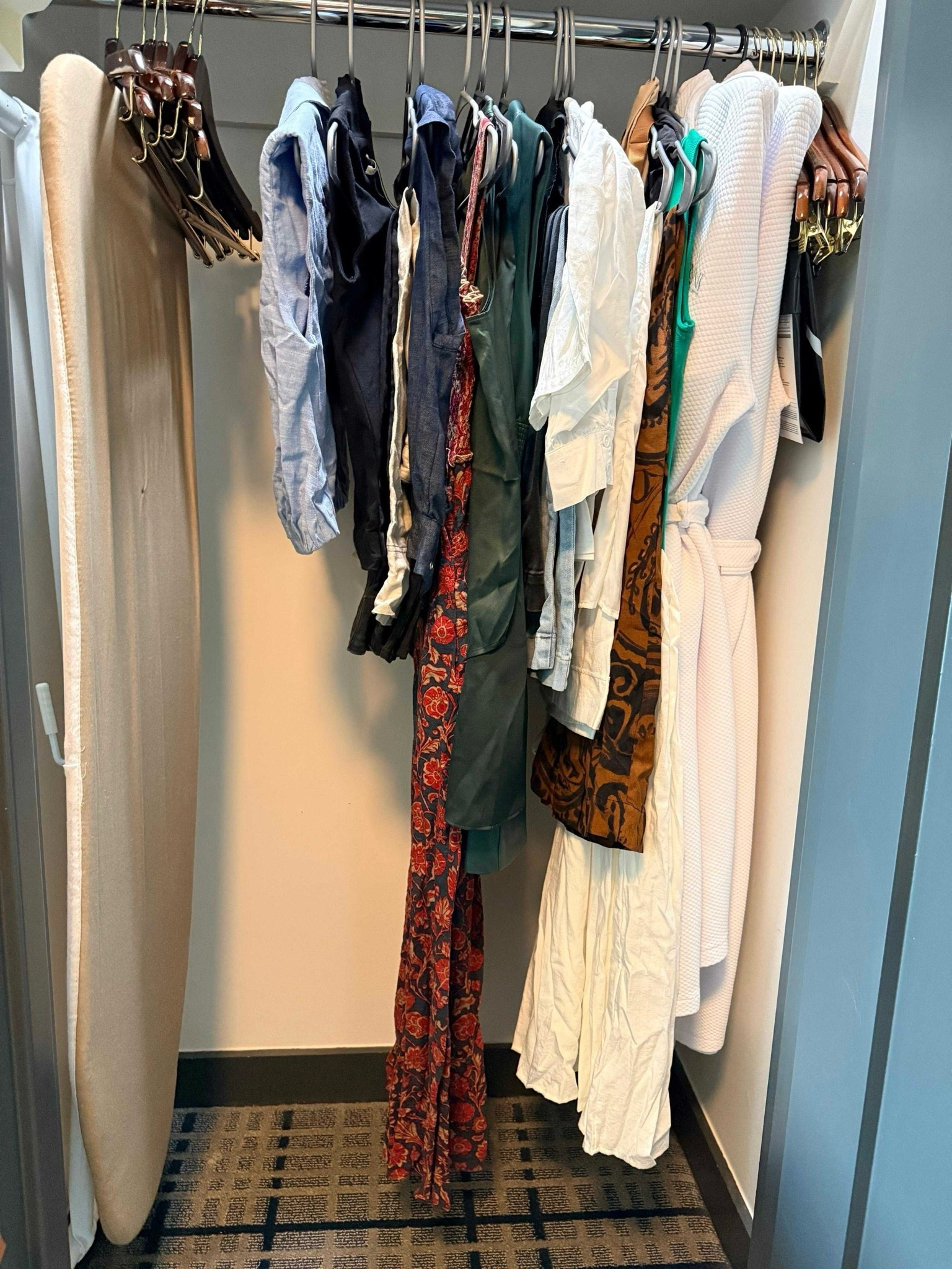 Normally, I travel with my Compass Rose packing cube set, but when I’m going to a conference like LTKCon, I usually use the bundle wrapping method with hangers. 🧳 Since I’m only traveling to one destination, it keeps clothes relatively wrinkle-free and makes unpacking SO much easier.
Well… clearly something went wrong this time. 😂
This is what everything looked like after I unpacked at my hotel. Epic fail! 
And, ironically, I also forgot to pack my steamer. 🤦‍♀️
Luckily, I was staying at the beautiful Omni, and thankfully my room had a really good full-size iron. 🪄 So I managed to get most of the wrinkles out of my clothes and make it work! 😅
I’ve rounded up some of the most recommended travel steamers from the Travel Fashion Girl community, including several dual-voltage options that can be used around the world. ✈️🌎
Do you have any tried-and-true tips for avoiding wrinkled clothes when packing? I’d love to hear them! 👇🏼
#TravelOrganization #TravelMustHaves #BusinessTravelEssentials #WomenWhoTravel #TravelTips #PackingTips #TravelHacks #LTKCon

#LTKdayinmylife #LTKTravel #LTKOver40