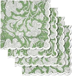 Ridhi Hand Block Print Sage Green 18" x 18" (Set of 4) Embriodery Table Napkins Reusable Cotton D... | Amazon (US)