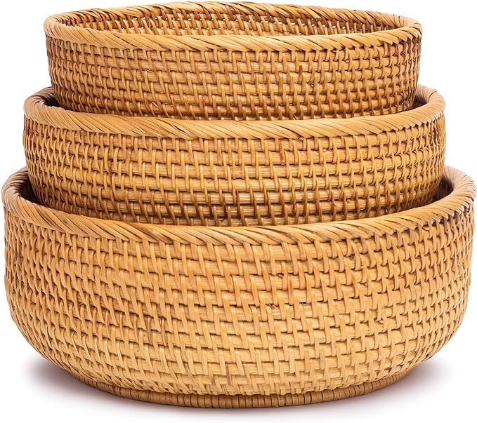 Round Wicker Baskets Handwoven Fruit And Vegetable Storage for Serving Potatoes Onions Bread Ratt... | Amazon (US)