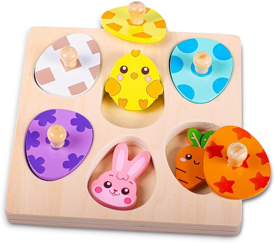 Easter Basket Stuffers - Easter-Themed Wooden Peg Puzzle for Toddlers 1-3, Montessori Educational... | Amazon (US)