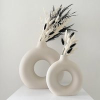 Set Of 2 Circular Hollow Ceramic Vase, Small & Large Donut Nordic Style Round White Clay Decor, Ring | Etsy (US)