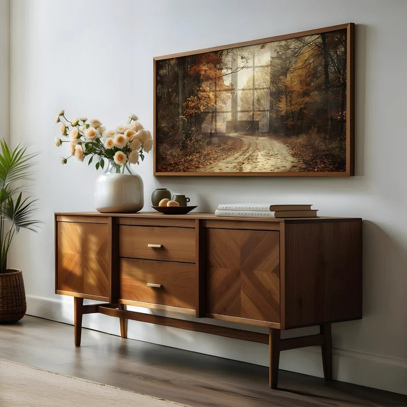 Vintage Fall Frame TV Art, Moody Autumn Decor, Rustic Landscape Painting, Thanksgiving Instant De... | Etsy (US)