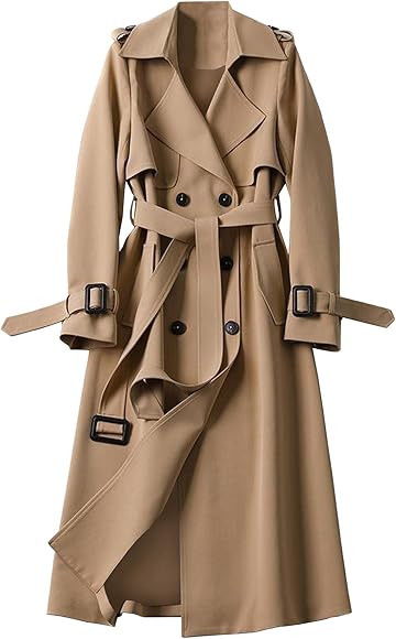 SOMTHRON Women's Double Breasted Long Trench Coat Belted Notch Lapel Overcoat Windproof Classic O... | Amazon (CA)