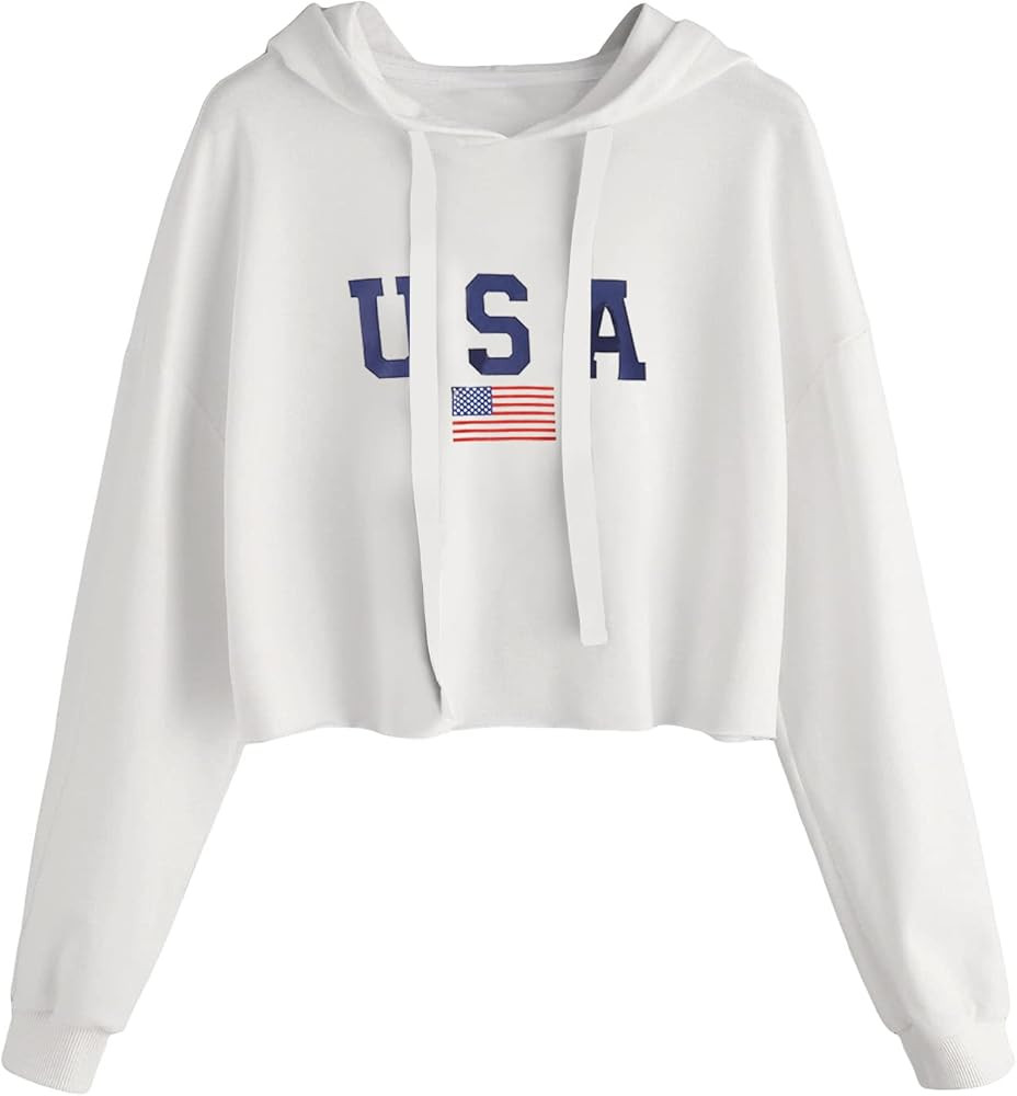 SweatyRocks Women's Letter Print Casual Long Sleeve Crop Top Sweatshirt Hoodies | Amazon (US)