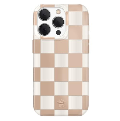 VELVET CAVIAR Checkered Phone Case for iPhone 15 Pro for Women - Compatible with MagSafe - 10ft Drop Tested - Girly Cute Protective Designer Cover - Nude Neutral Aesthetic | Amazon (US)