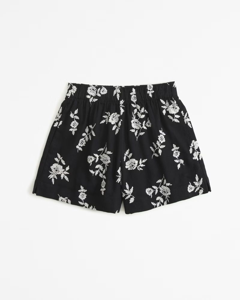 Linen-Blend Embroidered Pull-On Short | Abercrombie & Fitch (US)