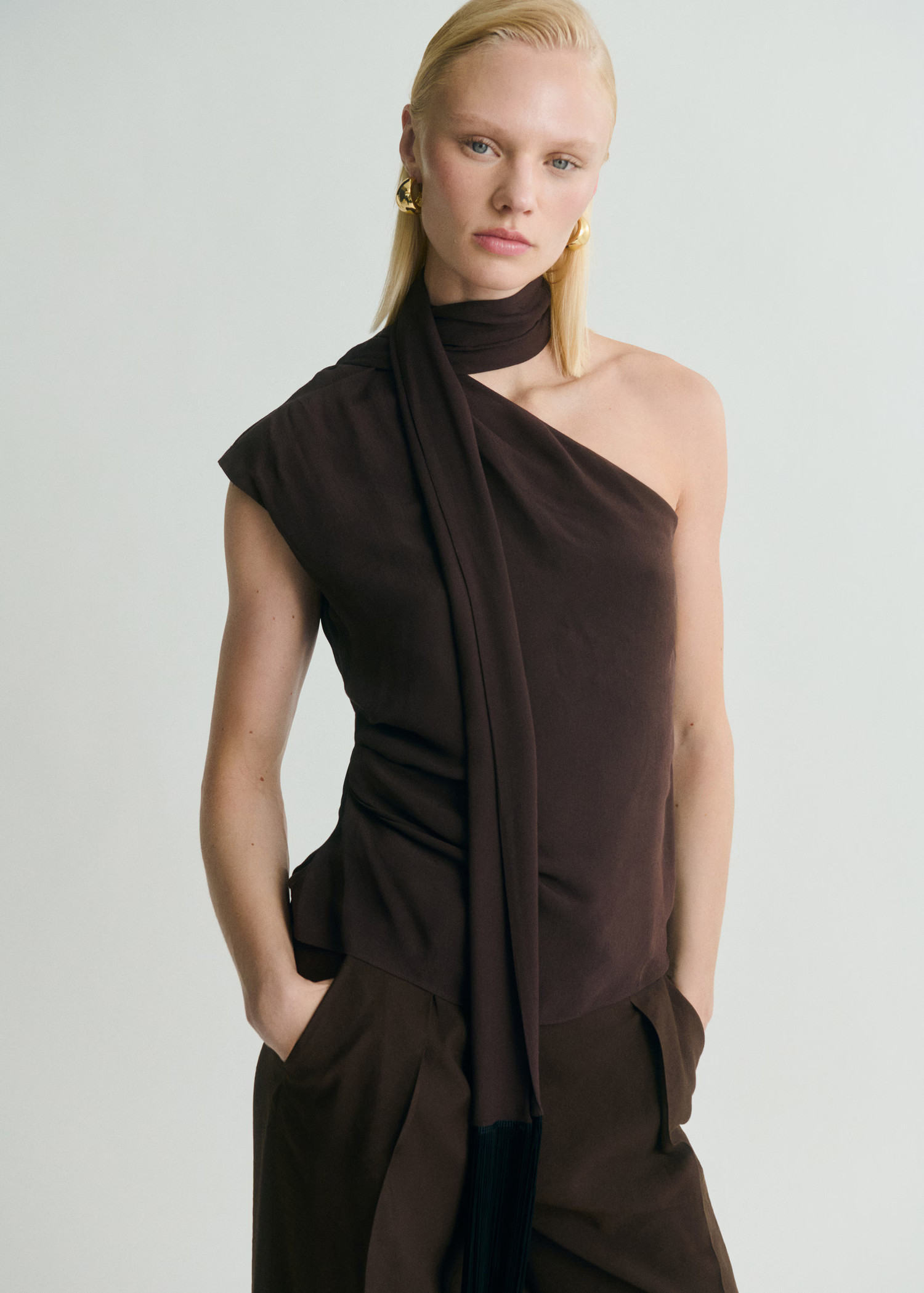 Asymmetrical scarf blouse with fringe detail - Women | MANGO United Kingdom | MANGO (UK)