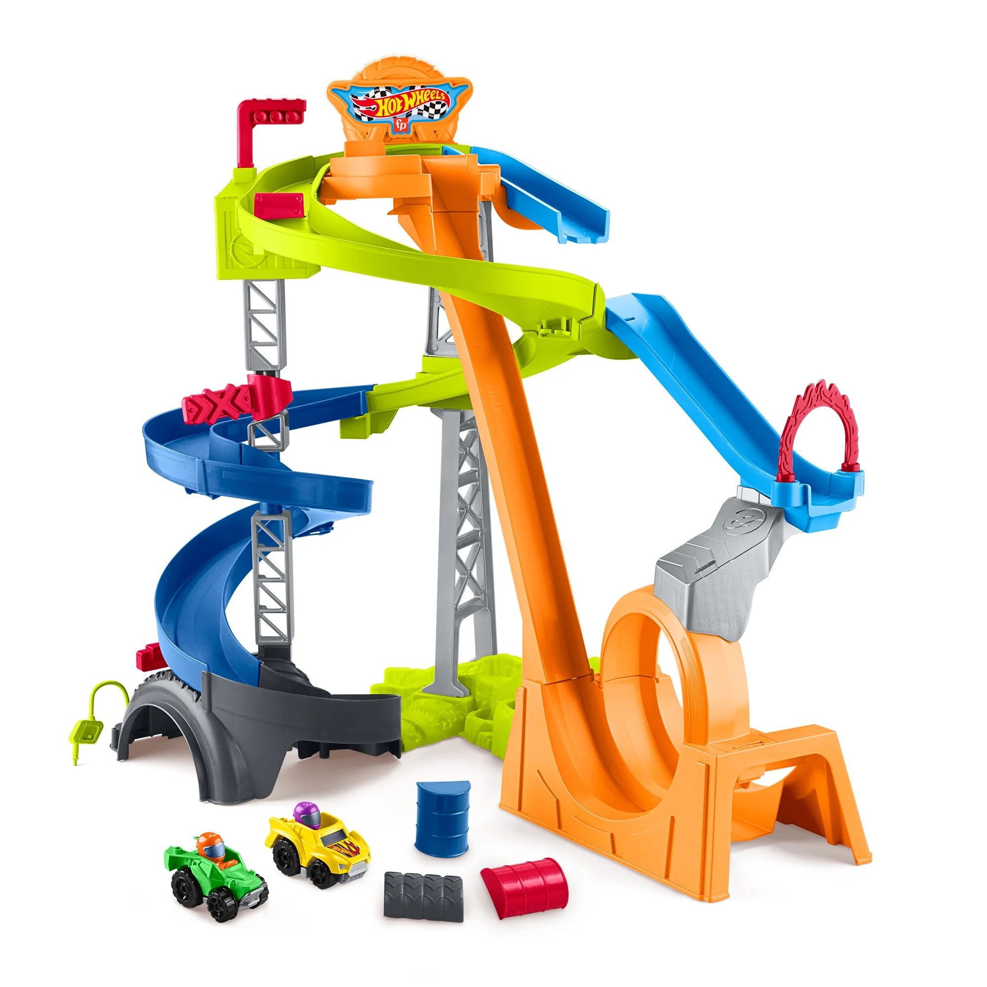 Little People Hot Wheels Spiral Stunt Speedway Race Track Playset, 2 Toy Cars, Child 1-5 Years | Walmart (US)
