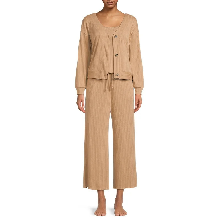 Secret Treasures Women's Cardigan, Cami Top and Pants Sleep Set, 3-Piece | Walmart (US)