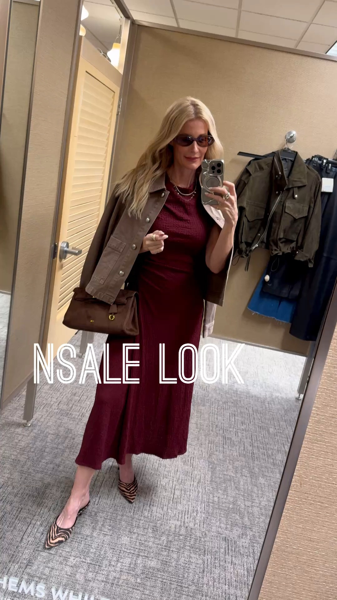 This entire look is part of the Nordstrom Anniversary Sale! 🤎 This gorgeous burgundy midi dress is under $100, wrinkle-resistant, and such a beautiful color for fall. I topped it with this tan-brown denim jacket and finished the look with zebra heels and a brown suede bag. I’m wearing an XS in both the jacket and the dress.

#LTKootd #LTKOver40 #LTKSaleAlert