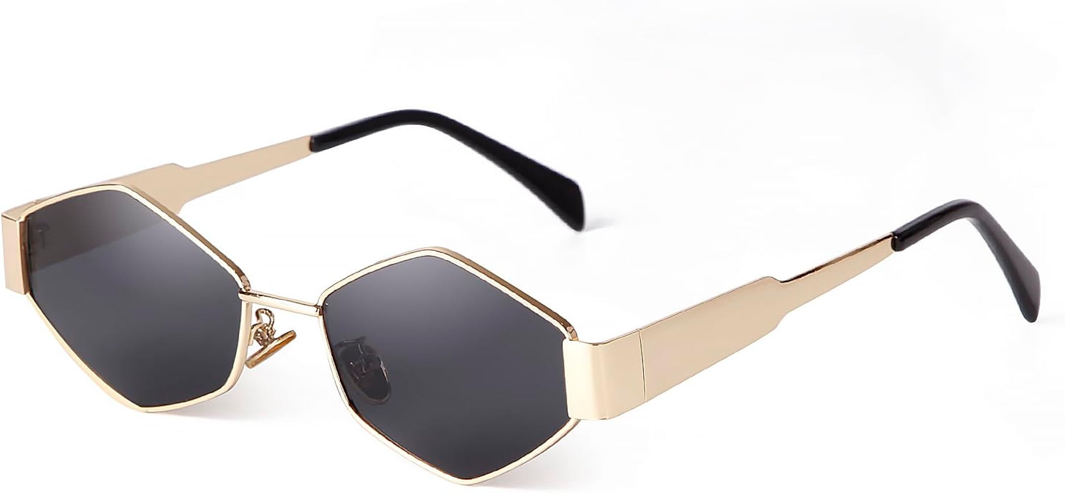 ADE WU Hexagon Sunglasses for Women Vintage Gold Geometric Shades in Metal Frame | Amazon (US)