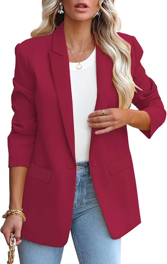 Womens Casual Loose Blazers Long Sleeve Pockets Work Office Jacket Blazer | Amazon (US)