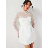 Six Stories Lace Sleeve Mini Dress - Ivory | Very (UK)
