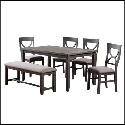 Dasher 6 Piece Wood Dining Set with Upholstered Chairs and Bench, Perfect for Family Gatherings and Modern Interiors. | Wayfair North America