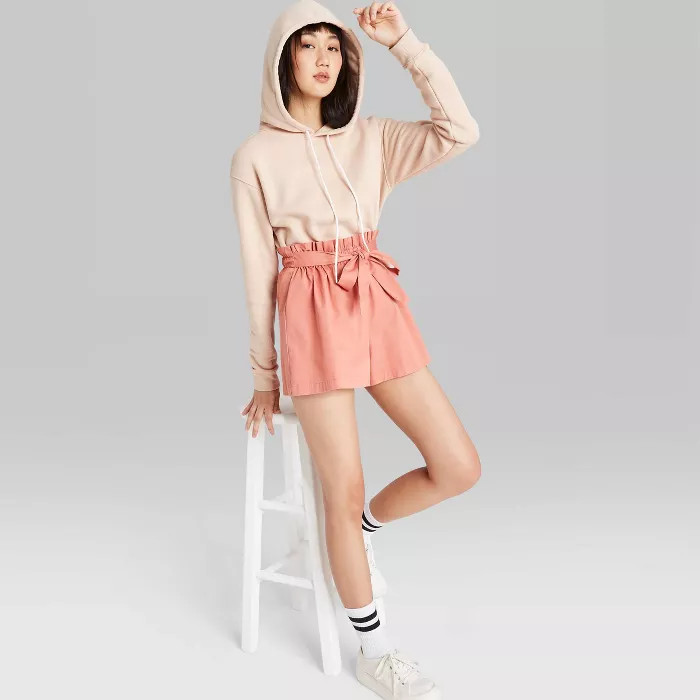 Women's High-Rise Belted Paperbag Waist Shorts - Wild Fable™ Orange | Target