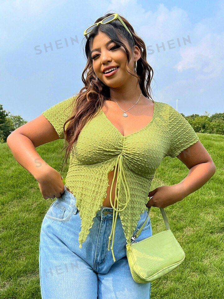 SHEIN X Breakaway SHEIN EZwear Plus Drawstring Front Asymmetrical Hem Tee | SHEIN