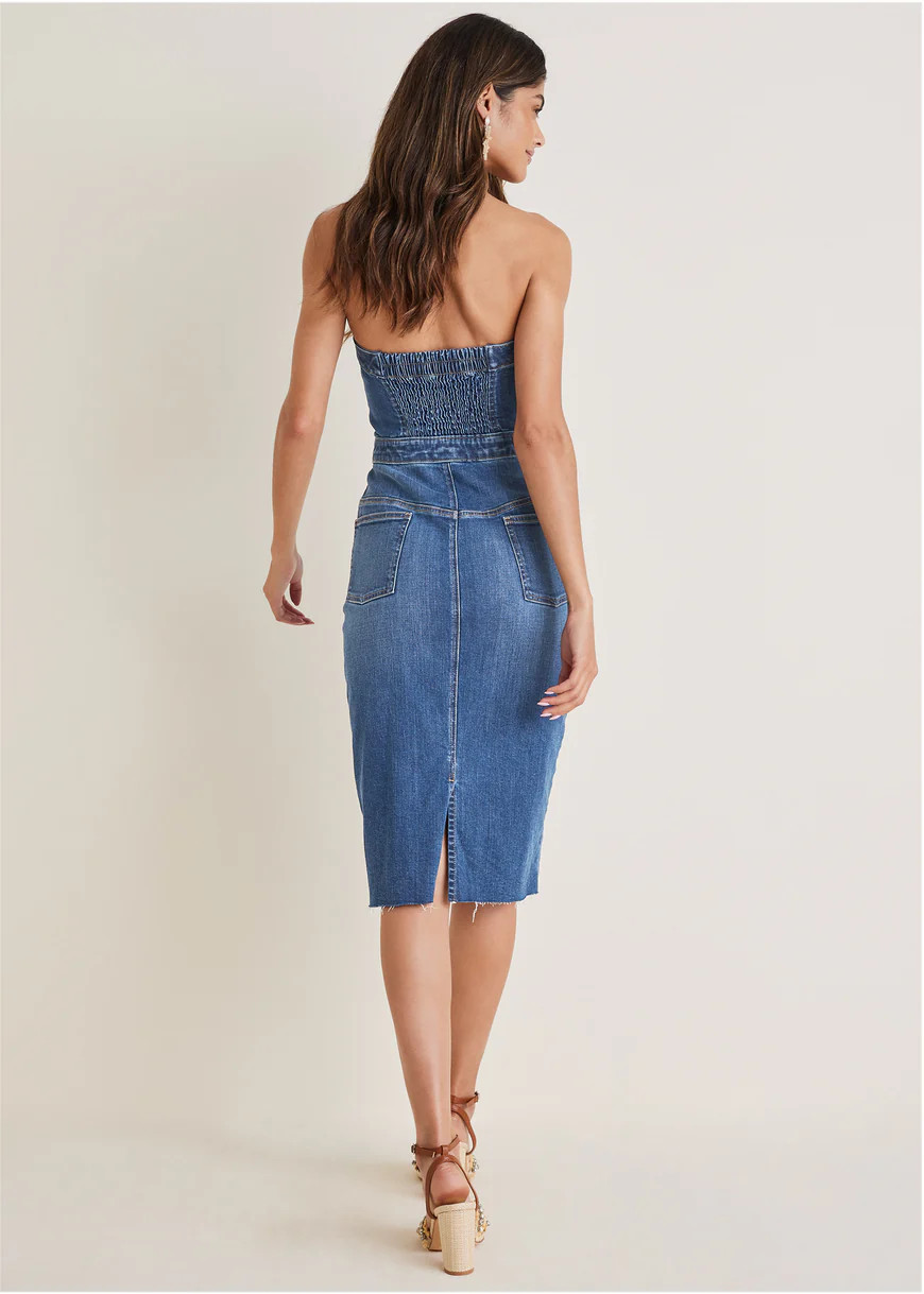 Denim Strapless Dress - Medium Wash | VENUS
