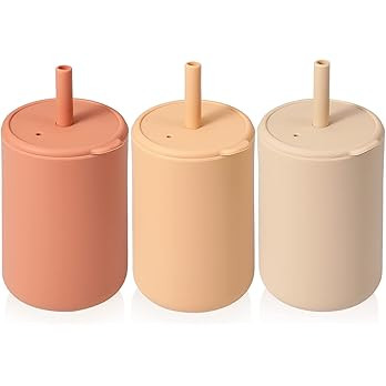 Honeydak 3 Pieces Mini Silicone Cups with Straw and Lid Cup Training Sippy Silicone Straw Cup Spill  | Amazon (US)