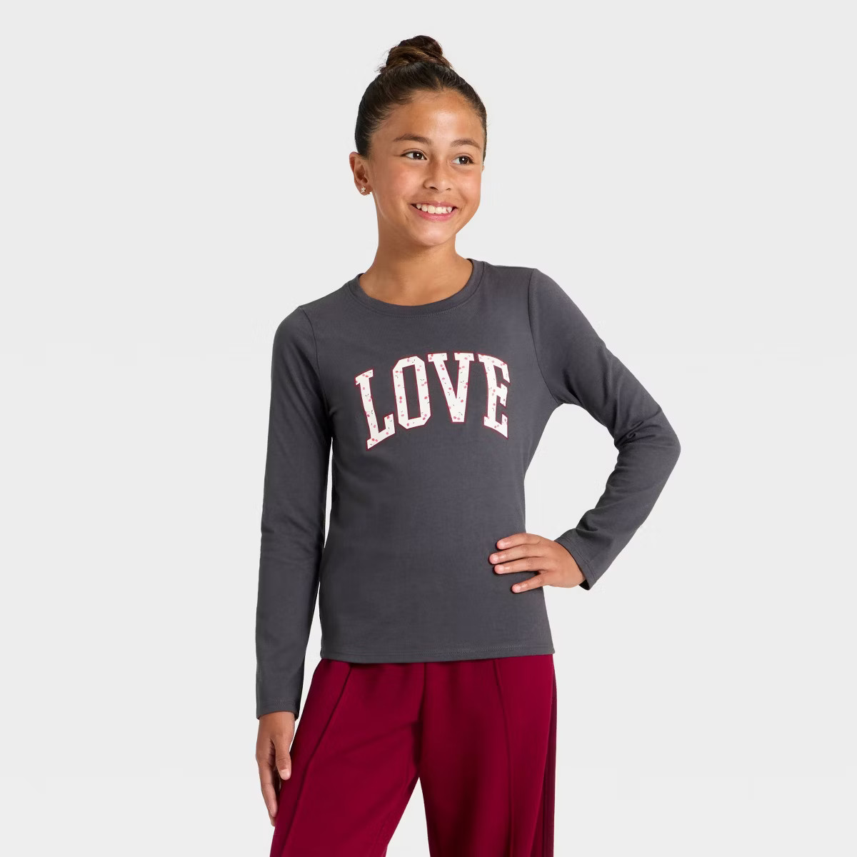 Girls' Long Sleeve 'Love Cherries' Graphic T-Shirt - Cat & Jack™ Dark Gray | Target