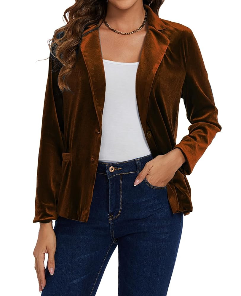 MINTLIMIT Velvet Blazer for Women Casual Work Office Long Sleeve Notched Lapel Button Blazer Jack... | Amazon (US)