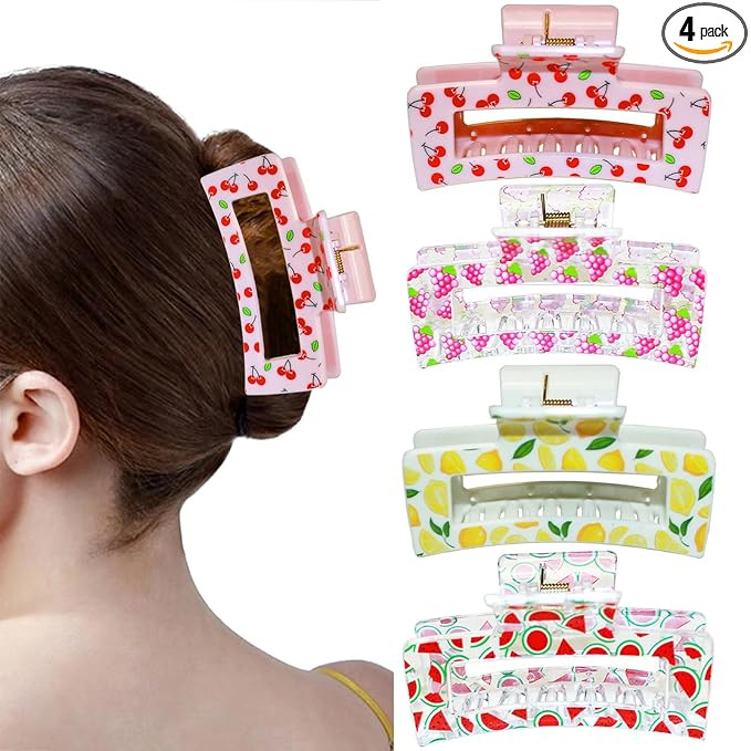 4 Pcs Fruit Hair Clips for Women Girls, Medium Rectangle Cherry Claw Clip,Fun Claw Clips for Hair... | Amazon (US)