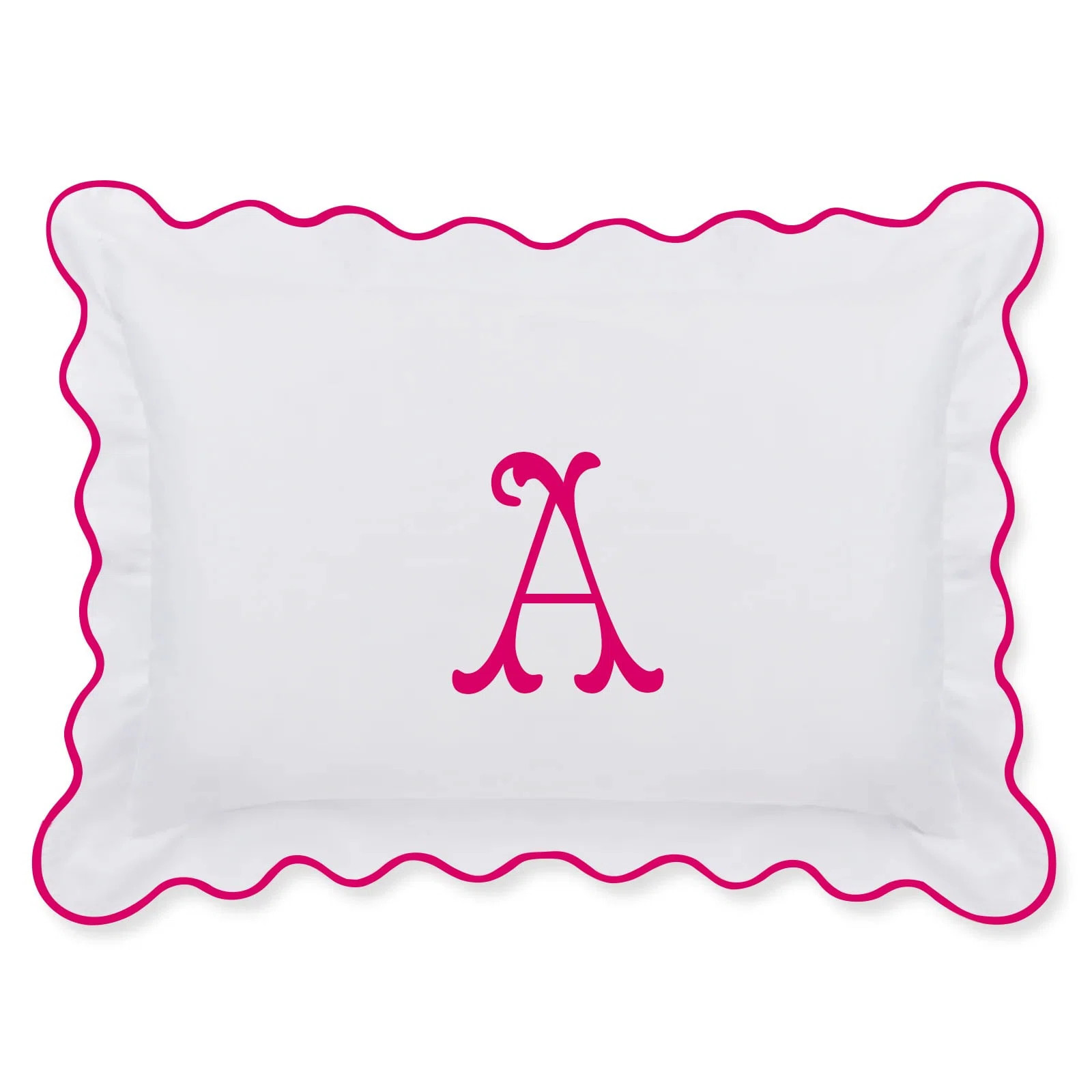 PushpLinen White 100% Sateen Scallop Pillow Sham Applique Monogram In Hot Pink - A | Wayfair | Wayfair North America