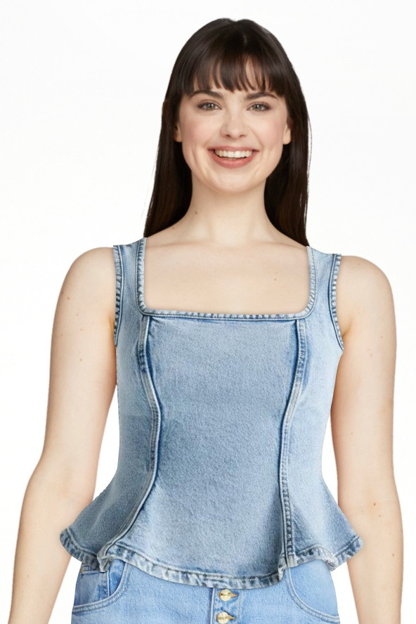 Devil Wears Prada Scoop Collection Women’s Peplum Hem Denim Top, Sizes 0-22W | Walmart (US)