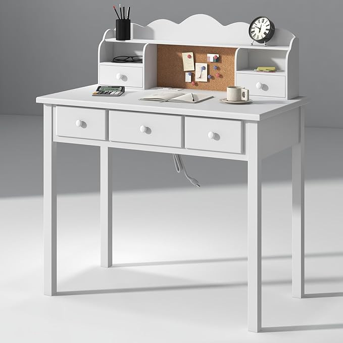 Home Office Furniture Writing Desk,Computer Work Station with Detachable Hutch,5 Drawers(White) | Amazon (US)