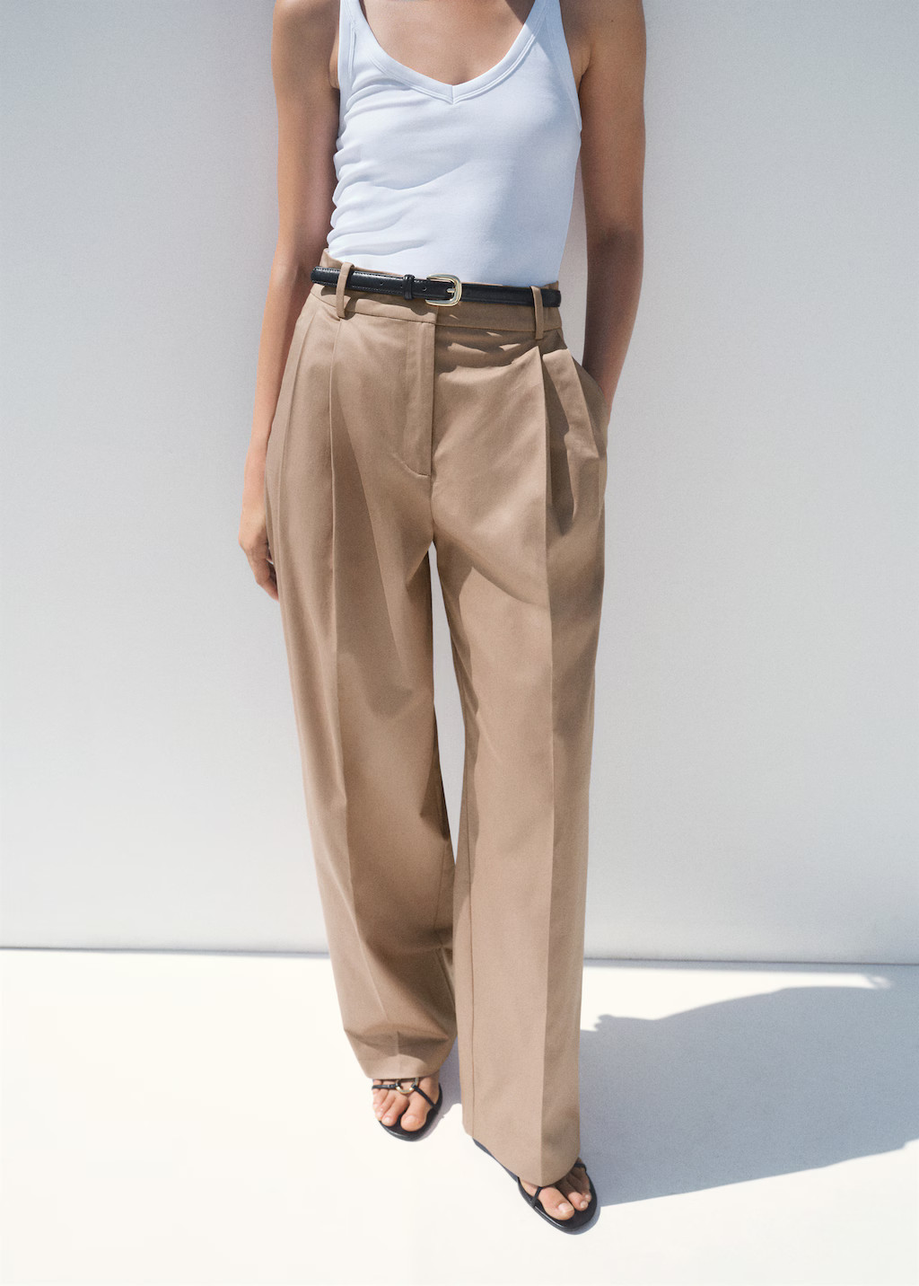 Straight cotton pants with pleats | Mango (US/MX/AU)