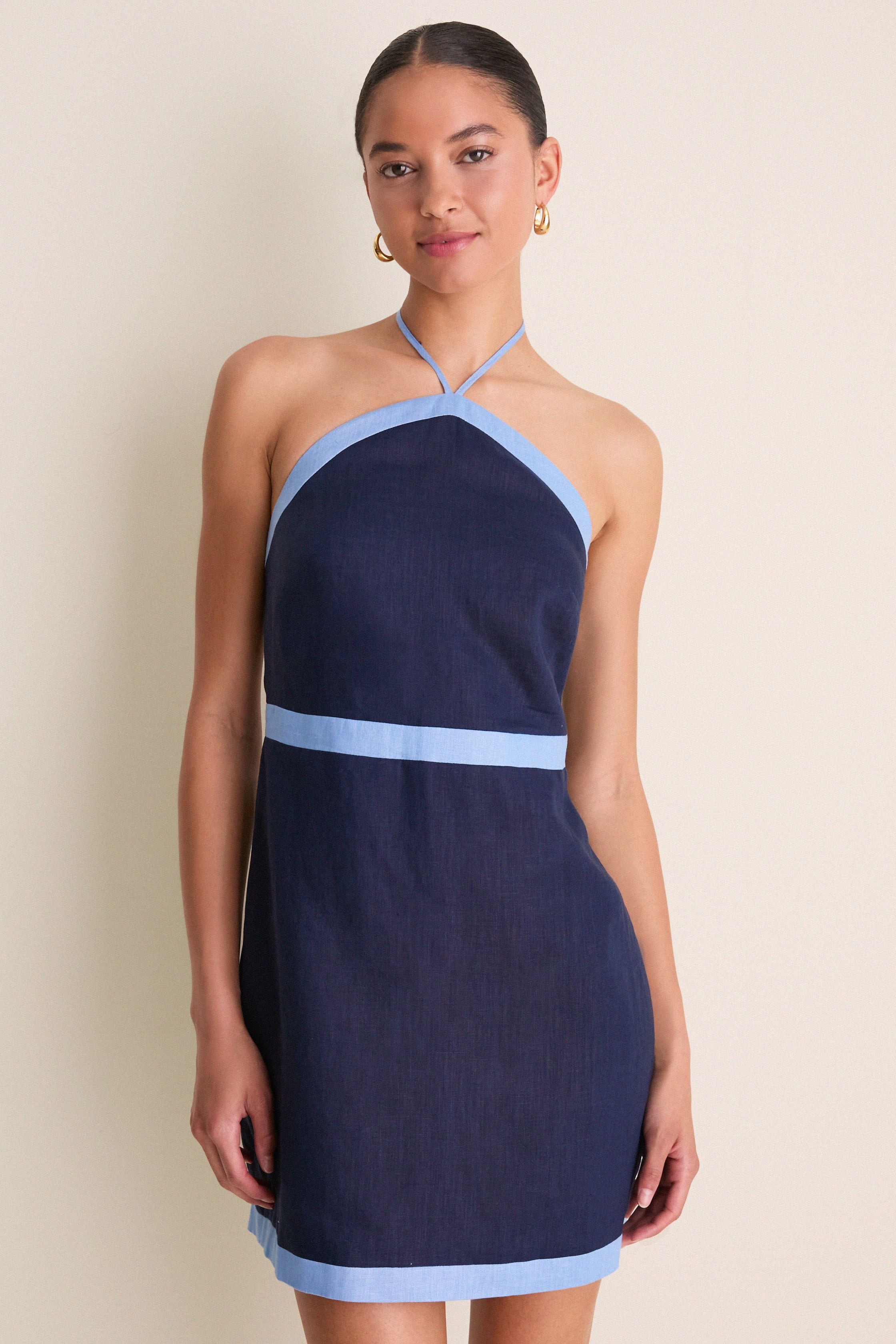 Navy & Cerulean Colorblock Judy Halter Mini Dress | Tuckernuck (US)