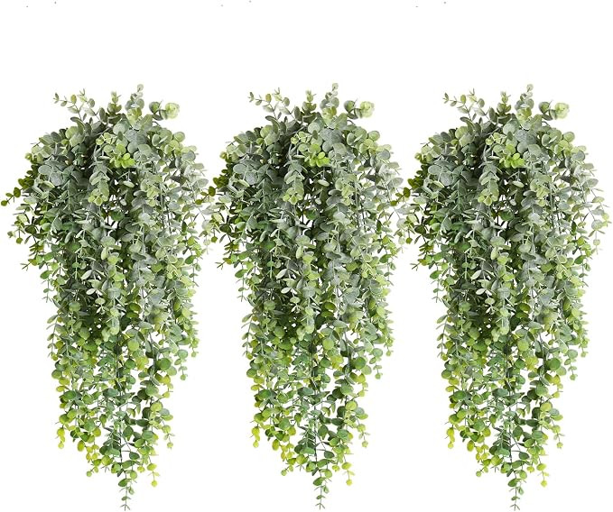 RECUTMS Artificial Hanging Eucalyptus 3Pcs Fake Hanging Plants Faux Eucalyptus Leaves Greenery Li... | Amazon (US)
