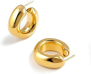 Thick Gold Chunky Hoops Earrings for Women 18K Real Gold Plated Open Hoop Lightweight Hollow Non-... | Amazon (US)