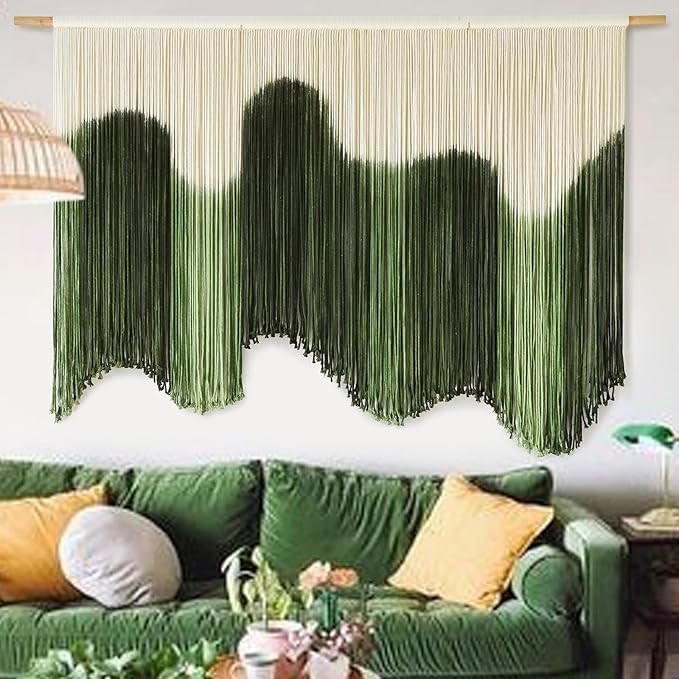 IOWER Large Macrame Wall Hanging Boho Wall Art Green Fiber Dip-Dyed Handmade Macrame Cord for Hea... | Amazon (US)