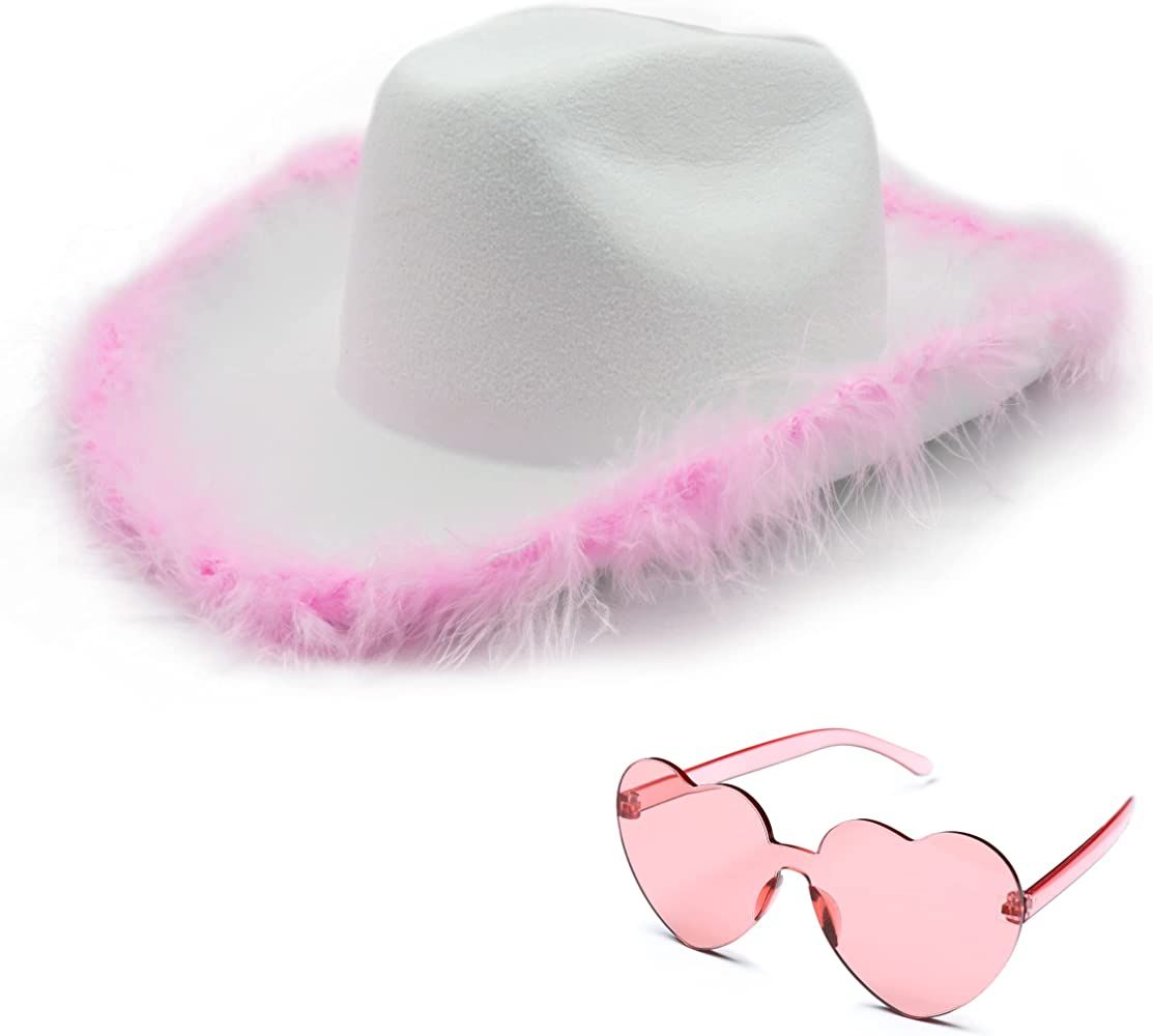 4E's Novelty Cowboy Hat with feathers With Heart Shaped Sunglasses for Women, Cowgirl Hat for Wom... | Amazon (US)