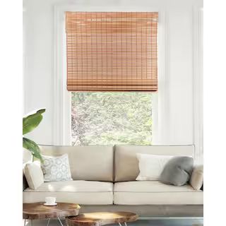 Chicology Premium True-to-Size Brown Squirrel Cordless Light Filtering Natural Woven Bamboo Roman... | The Home Depot