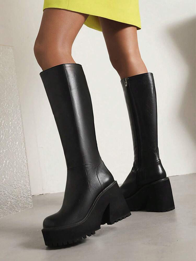 Stylish Women's Elastic Knee High Boots - Comfortable Platform, Chunky Block High Heel, Soft Sock... | SHEIN