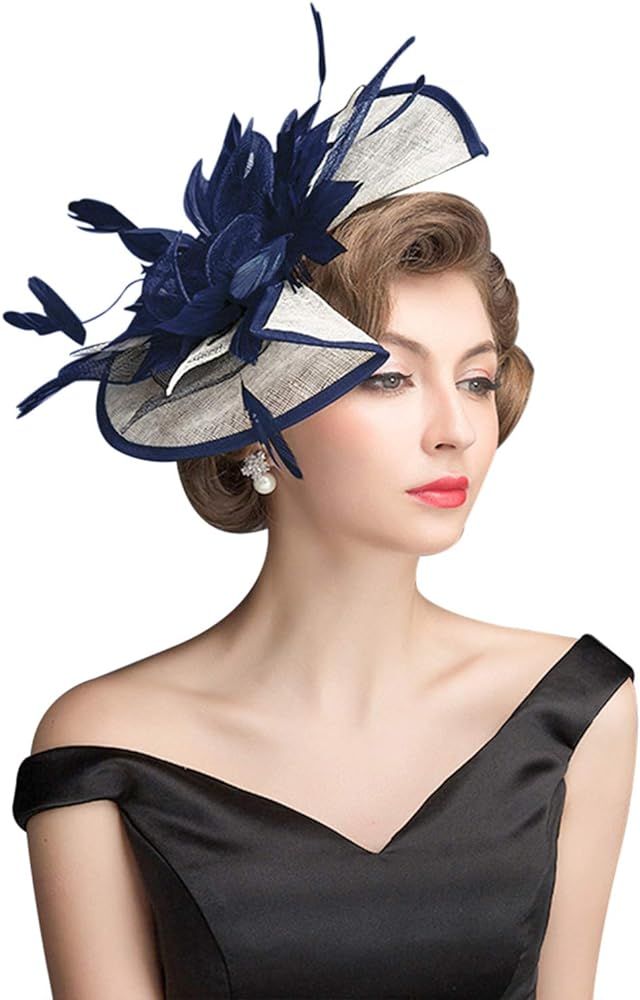 Z&X Sinamay Fascinator Hat Floral Feather Pillbox Derby Hats for Women Wedding Tea Party with Hea... | Amazon (US)