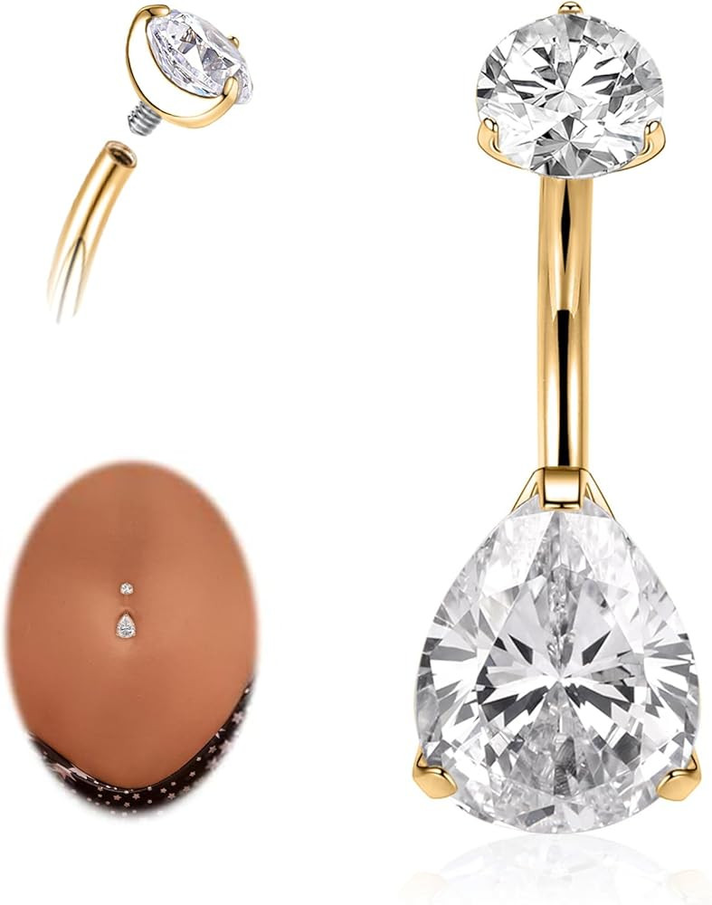 AROWRO Gold Belly Button Ring G23 Titanium Hypoallergenic 14G belly ring for Women Men Teardrop N... | Amazon (US)