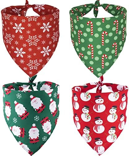 Amazon.com : ADOGGYGO 4 Pack Dog Bandana Christmas Dog Scarf Bibs Kerchief Set Dog Christmas Cost... | Amazon (US)