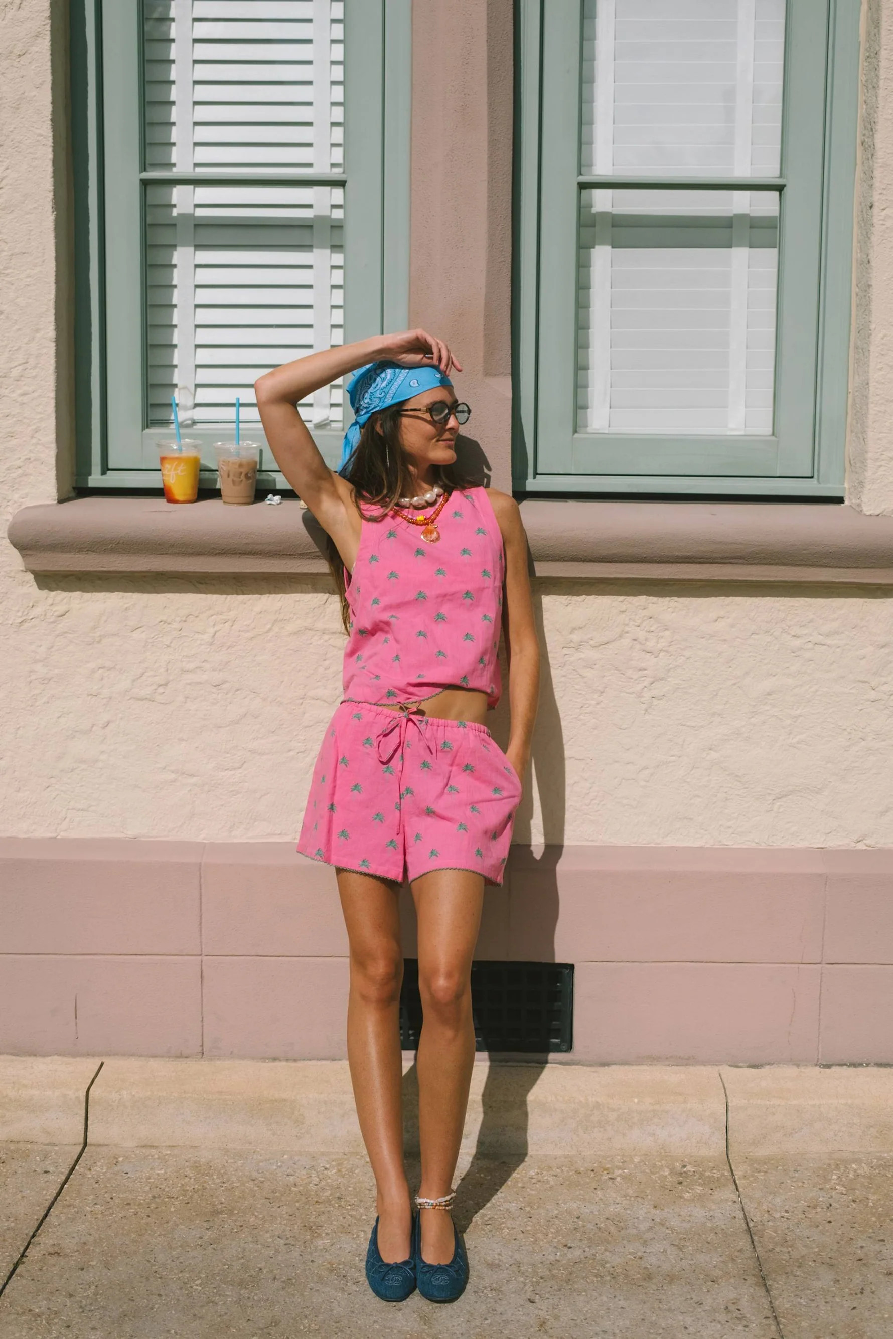 Birkley Short Flamingo Fronds | Pink Palm Print Cotton Linen Shorts | Beach Riot | Beach Riot