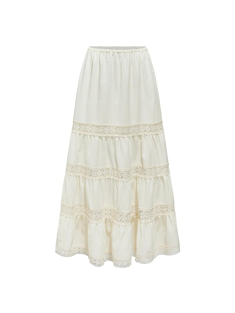 CIDER Santorini Beach Vacation Woven Mid Rise Floral Ruffle Hem Tiered Maxi Skirt | Amazon (US)